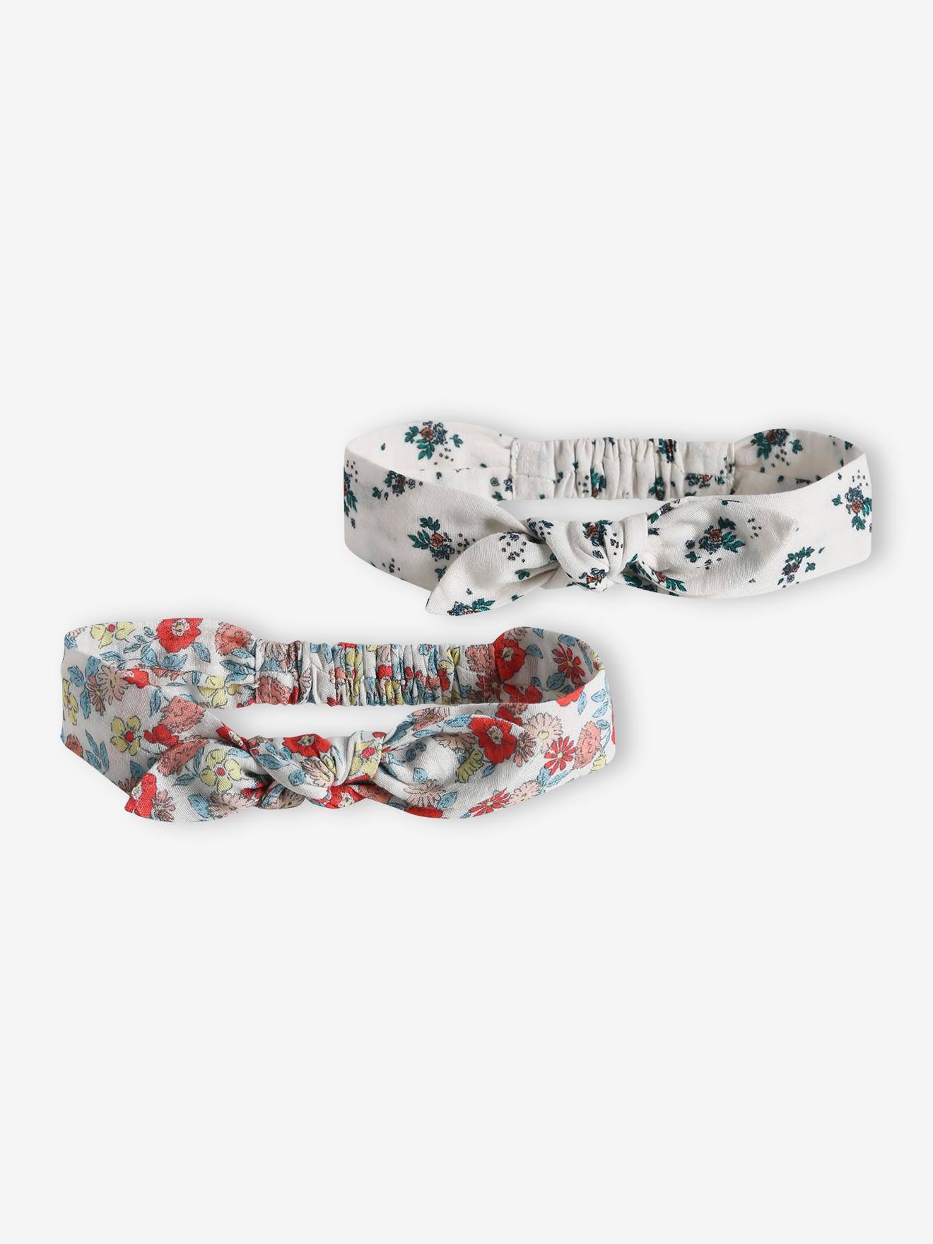 Lot de 2 headbands bébé fille fleuris effet noué écru