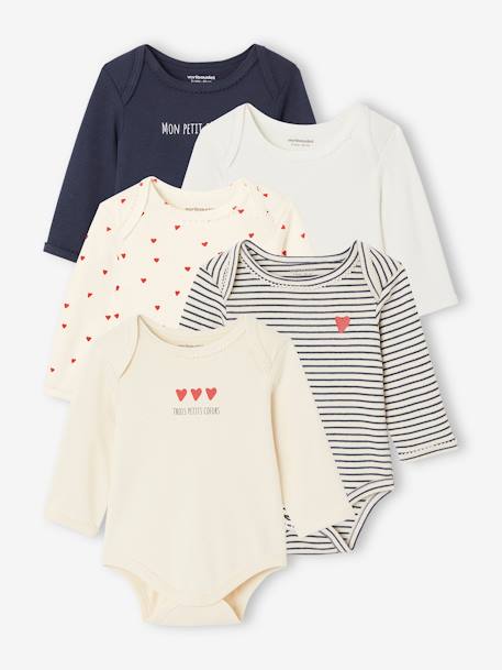 Vertbaudet - Lot de 5 bodies manches longues bébé emmanchure US en coton Bio bleu nuit