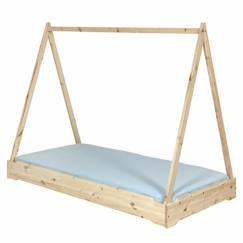 -Lit empilable cabane avec matelas 90x190 cm Jelly bois naturel - AKITEN RETAIL