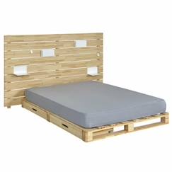 Chambre et rangement-Chambre-Pack lit avec tête de lit avec matelas Cembro   Bois naturel 140x200 cm