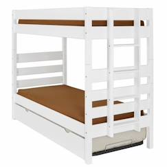 -Pack lit superposé haut avec sommier gigogne et matelas Aniba   Blanc 90x190 cm