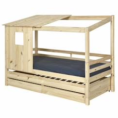 Chambre et rangement-Pack lit cabane gigogne avec 2 matelas 90x200 cm Alma bois naturel