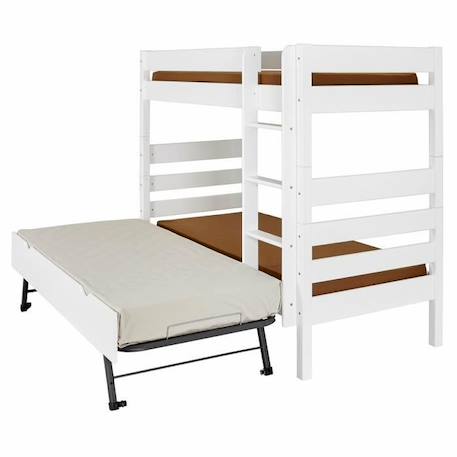 Pack lit superposé haut avec sommier gigogne et matelas Nubie   Blanc 90x200 cm BLANC 4 - vertbaudet enfant 