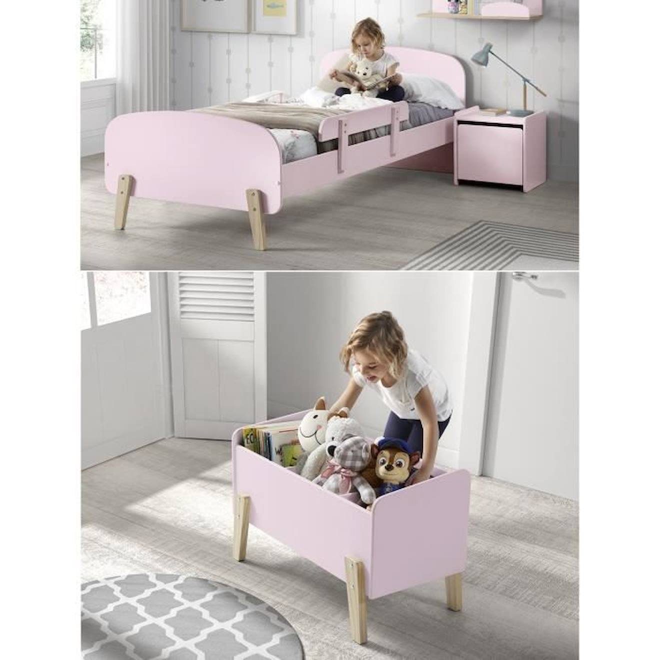 Kiddy Chambre Enfant Complète Style Scandinave En Bois Pin Massif Et Mdf Laqué Vieux Rose - L 90 X L