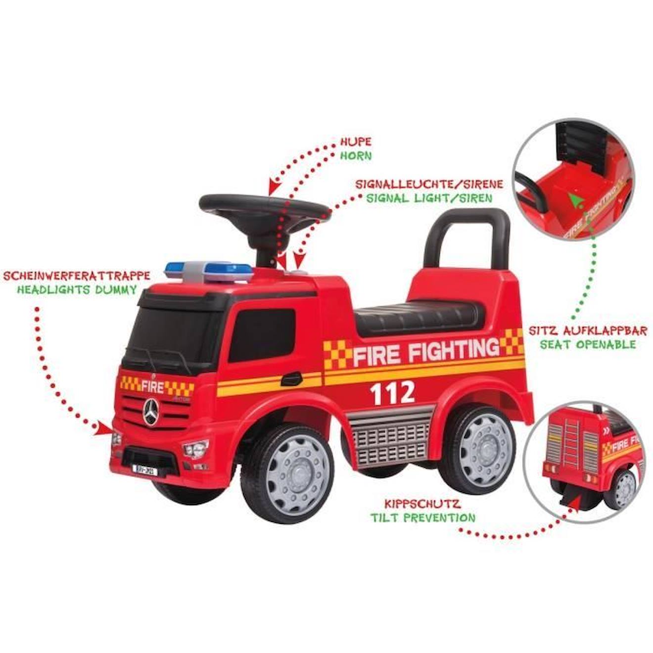 Voiture À Pousser Mercedes-benz Antos Pompier Pour Enfant - Jamara Kids - Multicolore Rouge