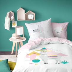 Linge de maison et décoration-Linge de lit enfant-Parure de lit imprimée 100% coton, NO DRAMA LAMA 140x200+63x63cm