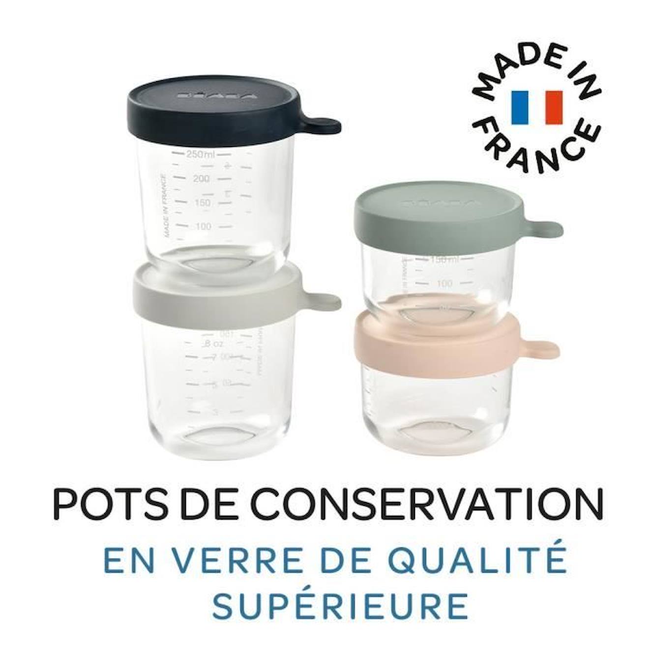 Pot conservation bébé Beaba pack 6 portions verre (250 ml dark