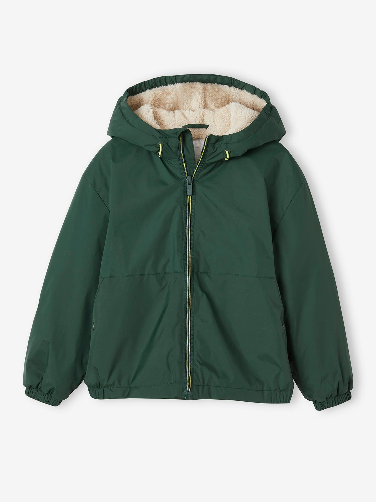 Coupe-vent à capuche doublé sherpa garçon kaki