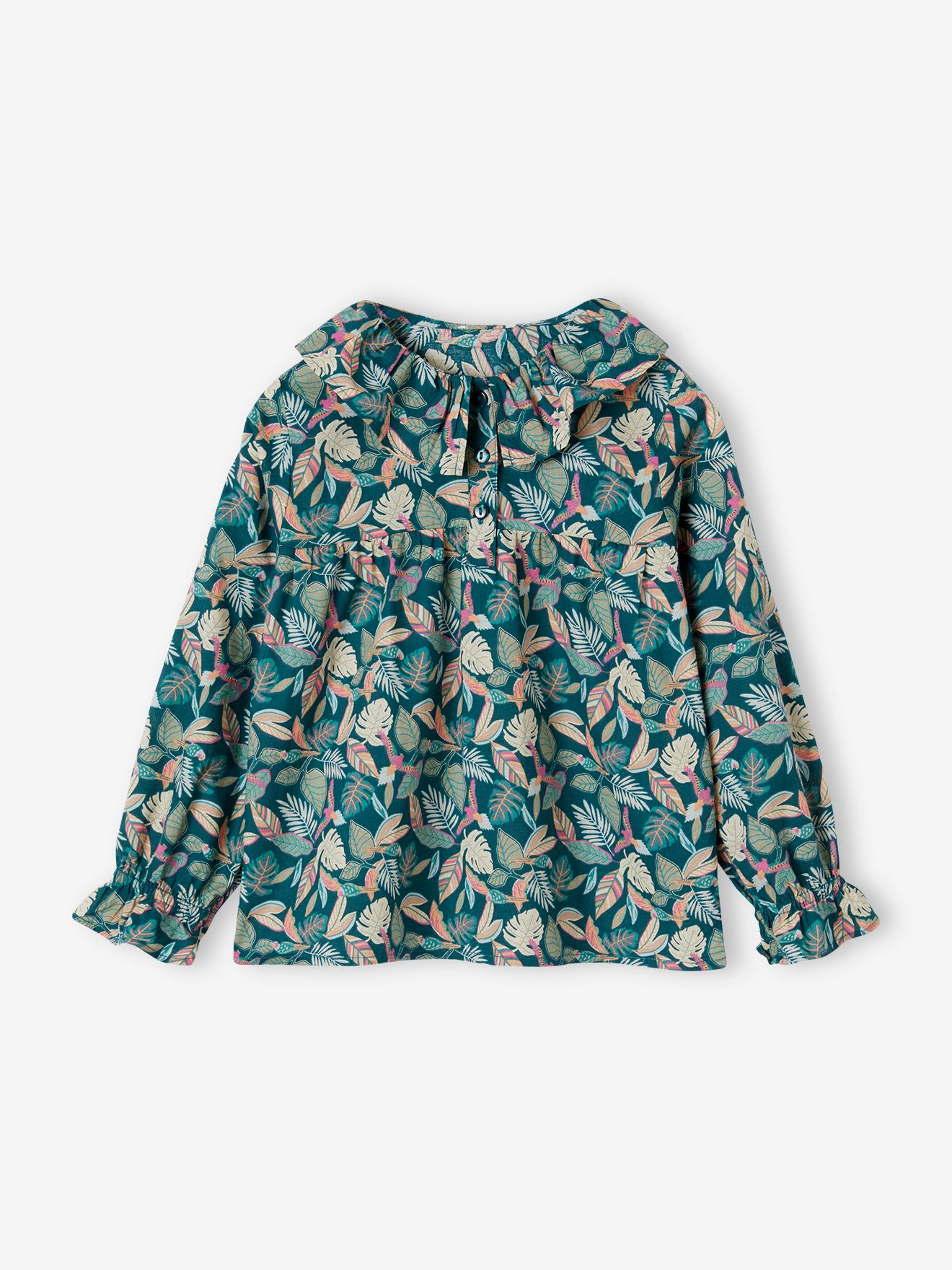 Blouse imprimée fleurs fille vert sapin
