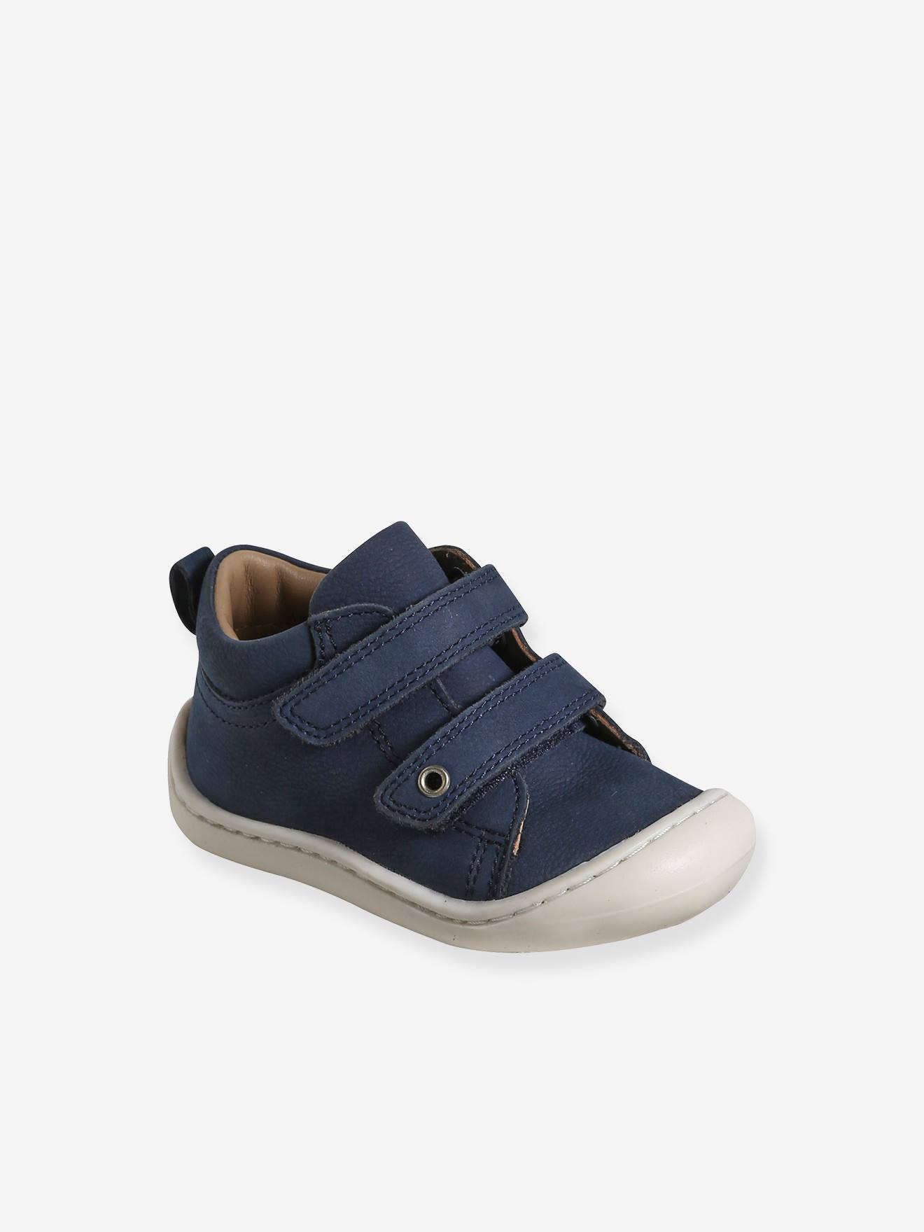 Bottillons scratchés cuir souple bébé premiers pas marine