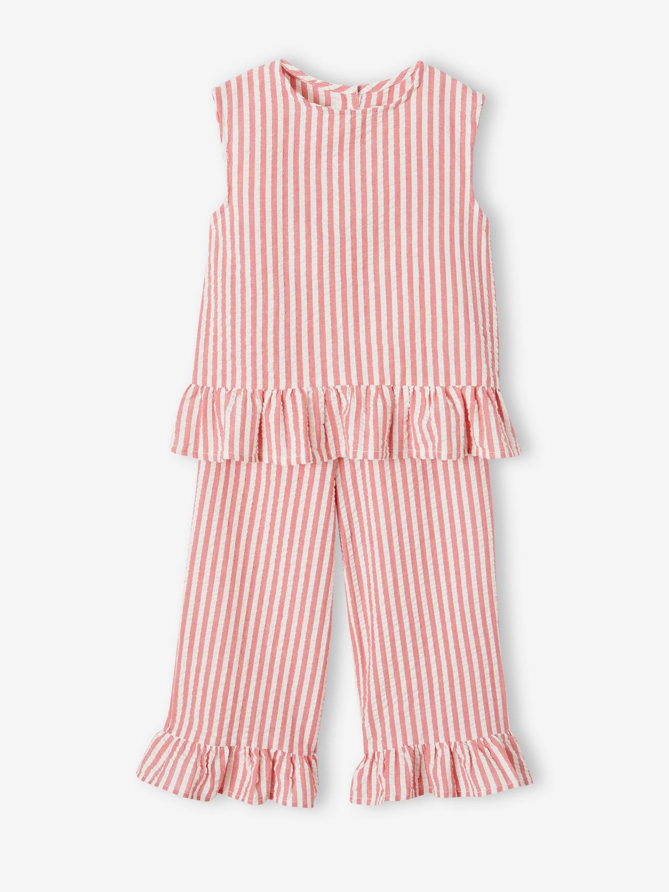 Ensemble blouse + pantalon 7/8ème fille rouge