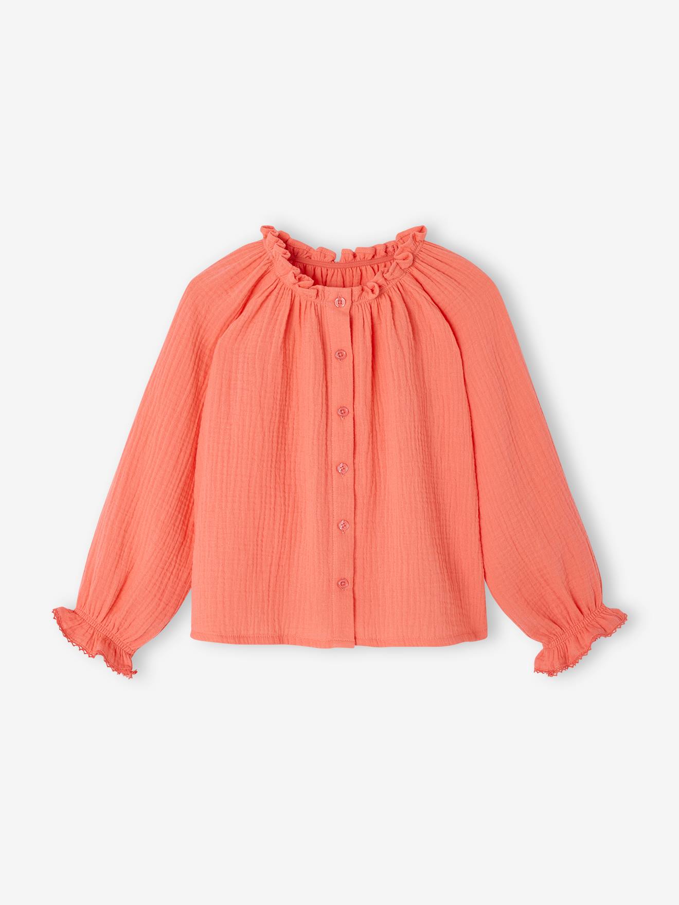 Blouse ample en gaze de coton fille corail