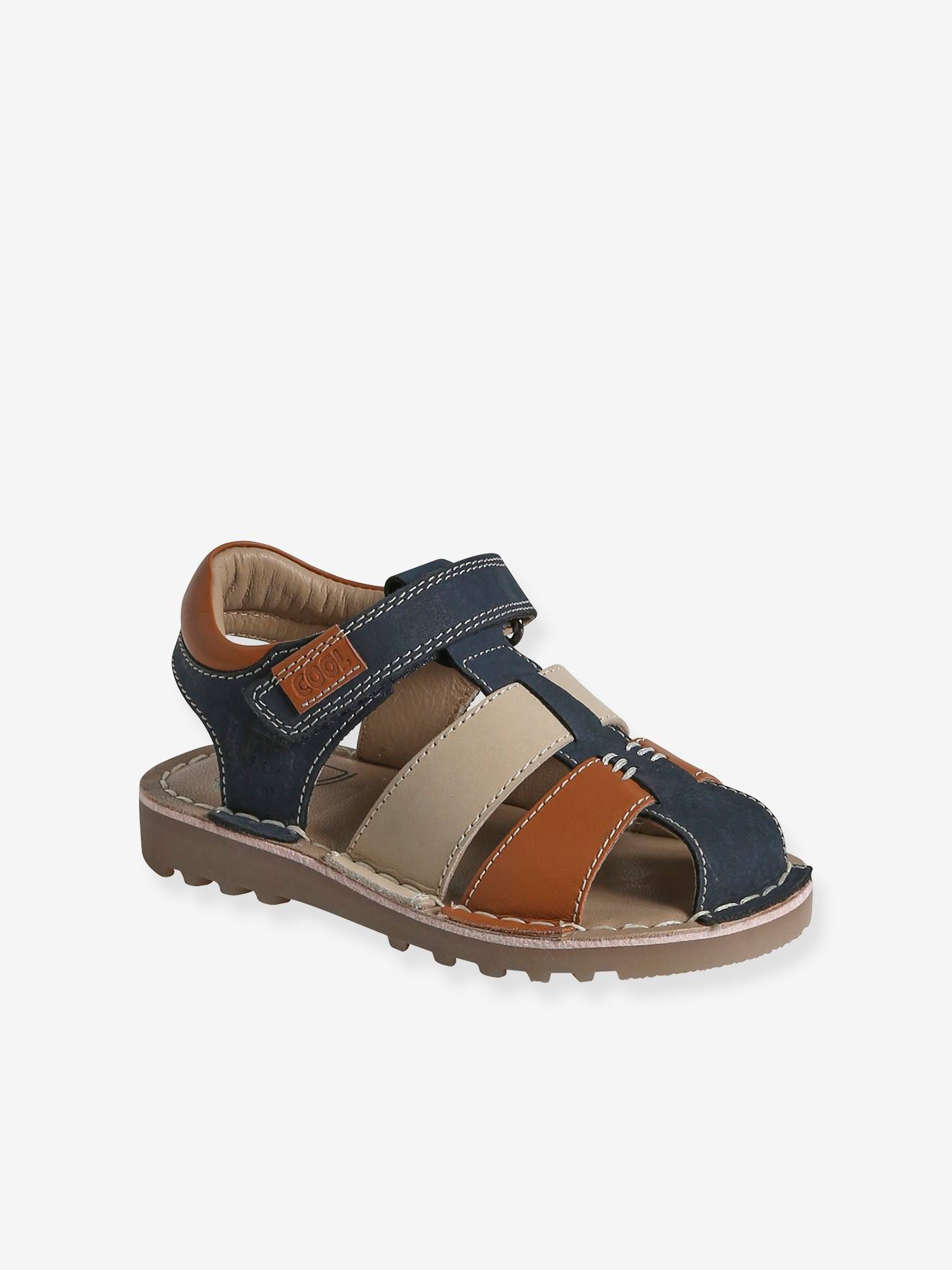 Sandales scratchées cuir enfant collection maternelle lot bleu