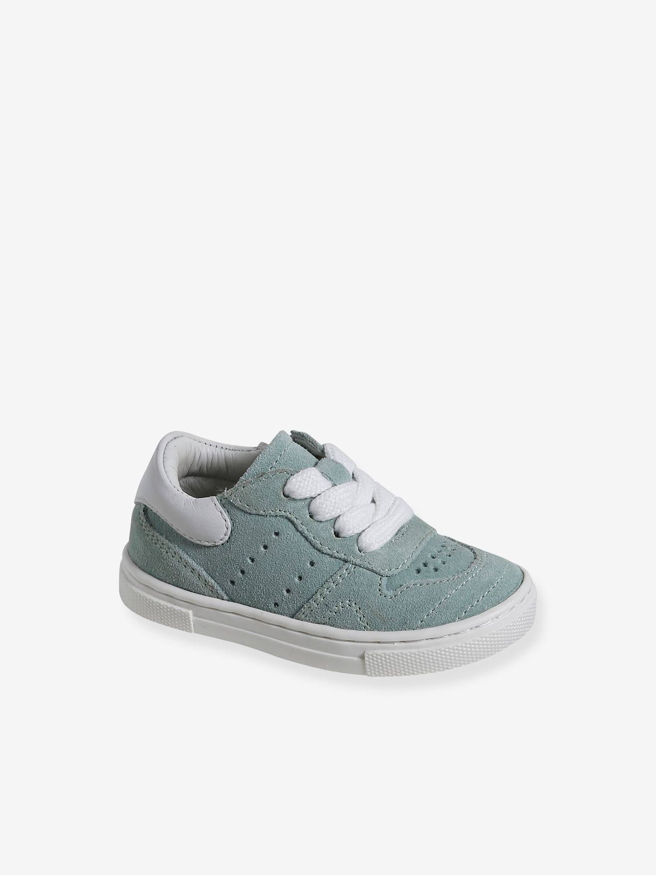 Baskets cuir lacées et zippées bébé turquoise