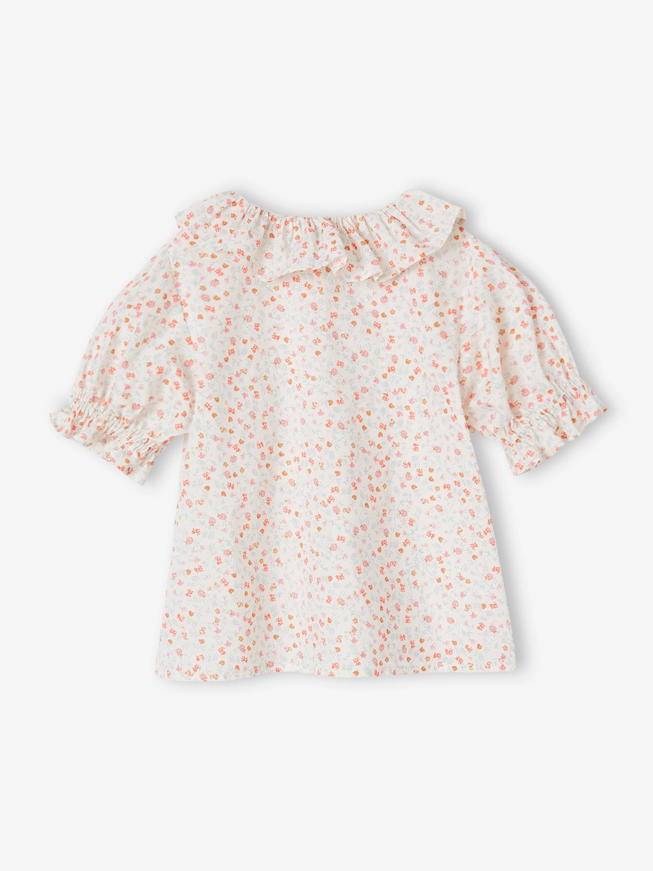 Blouse à collerette en gaze de coton fille écru