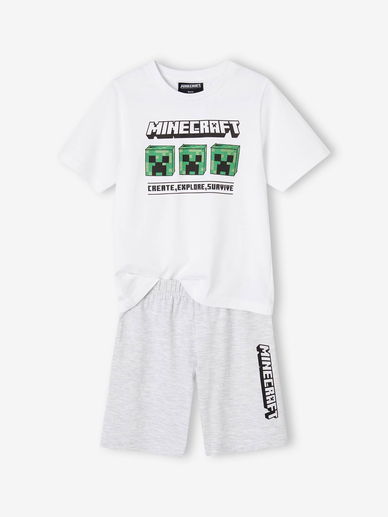 Pyjashort bicolore garçon Minecraft® blanc/gris chiné