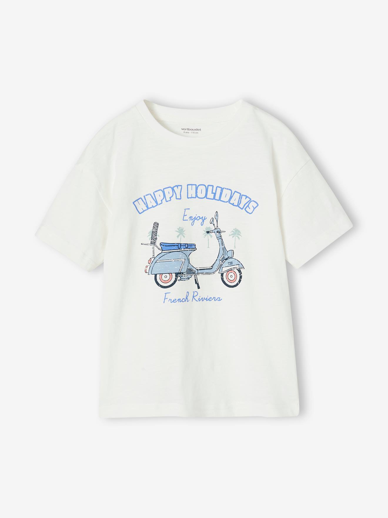 Tee-shirt motif scooter garçon. blanc