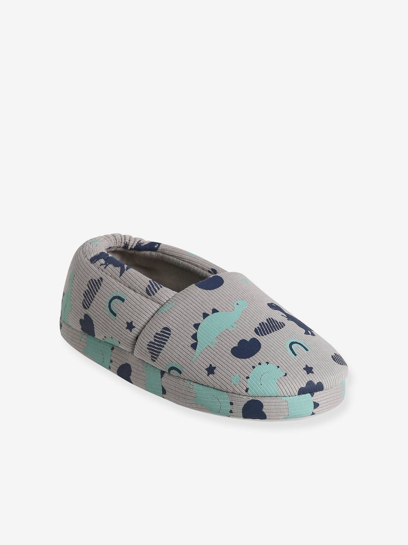 Chaussons textile enfant dinosaures écru