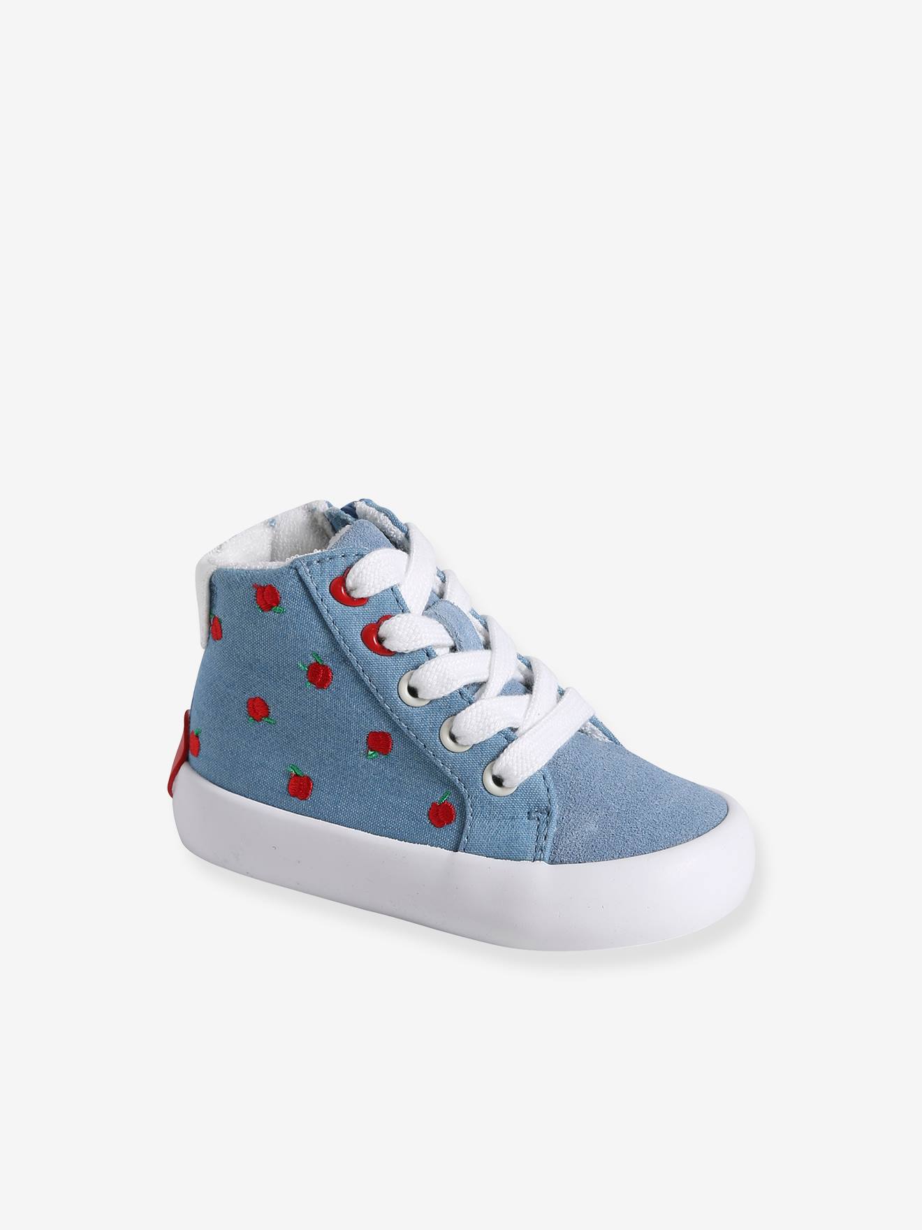 Baskets montantes bébé lacées et zippées bleu imprimé