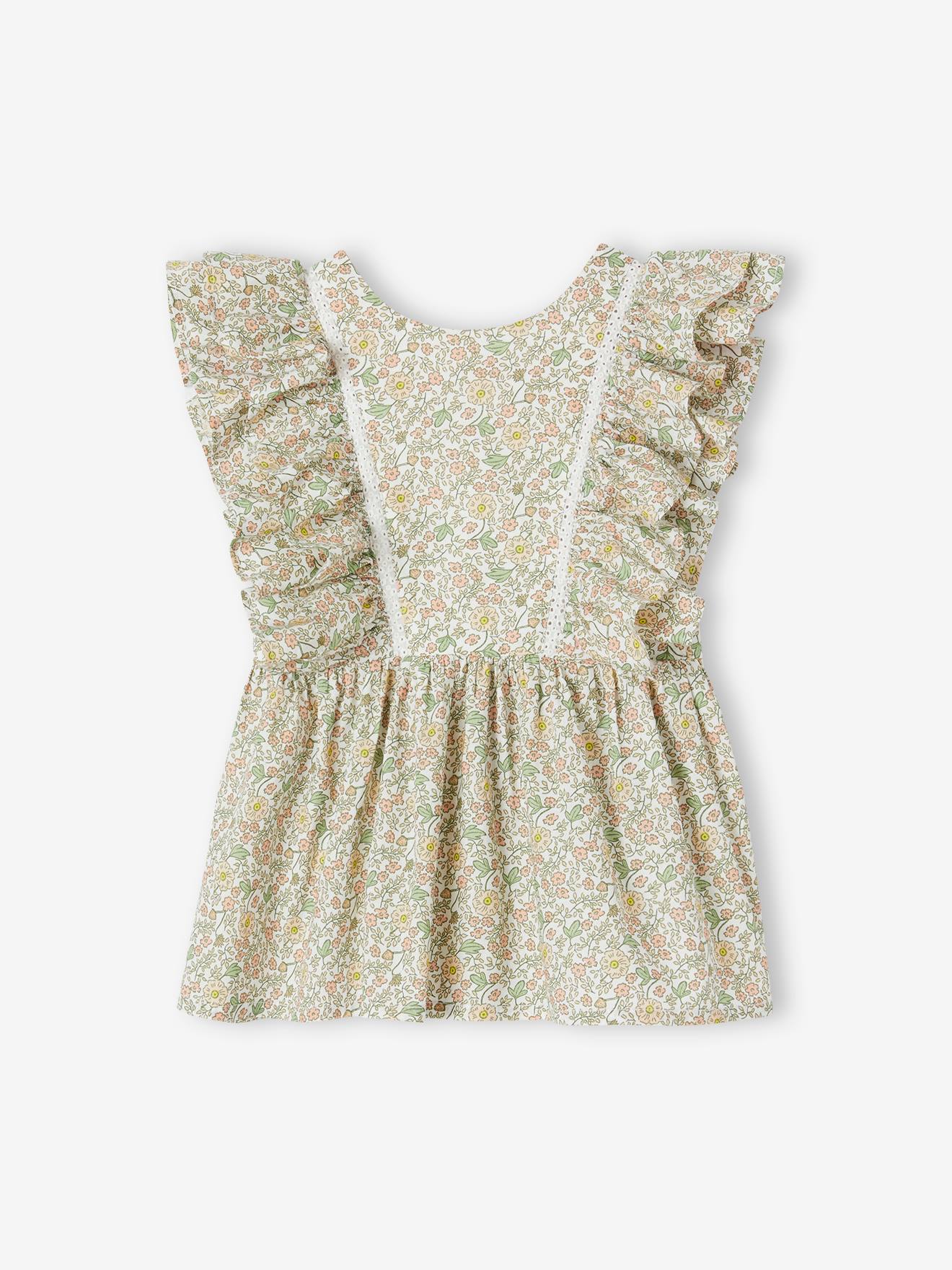 Blouse à volants imprimée fleurs cérémonie fille vanille