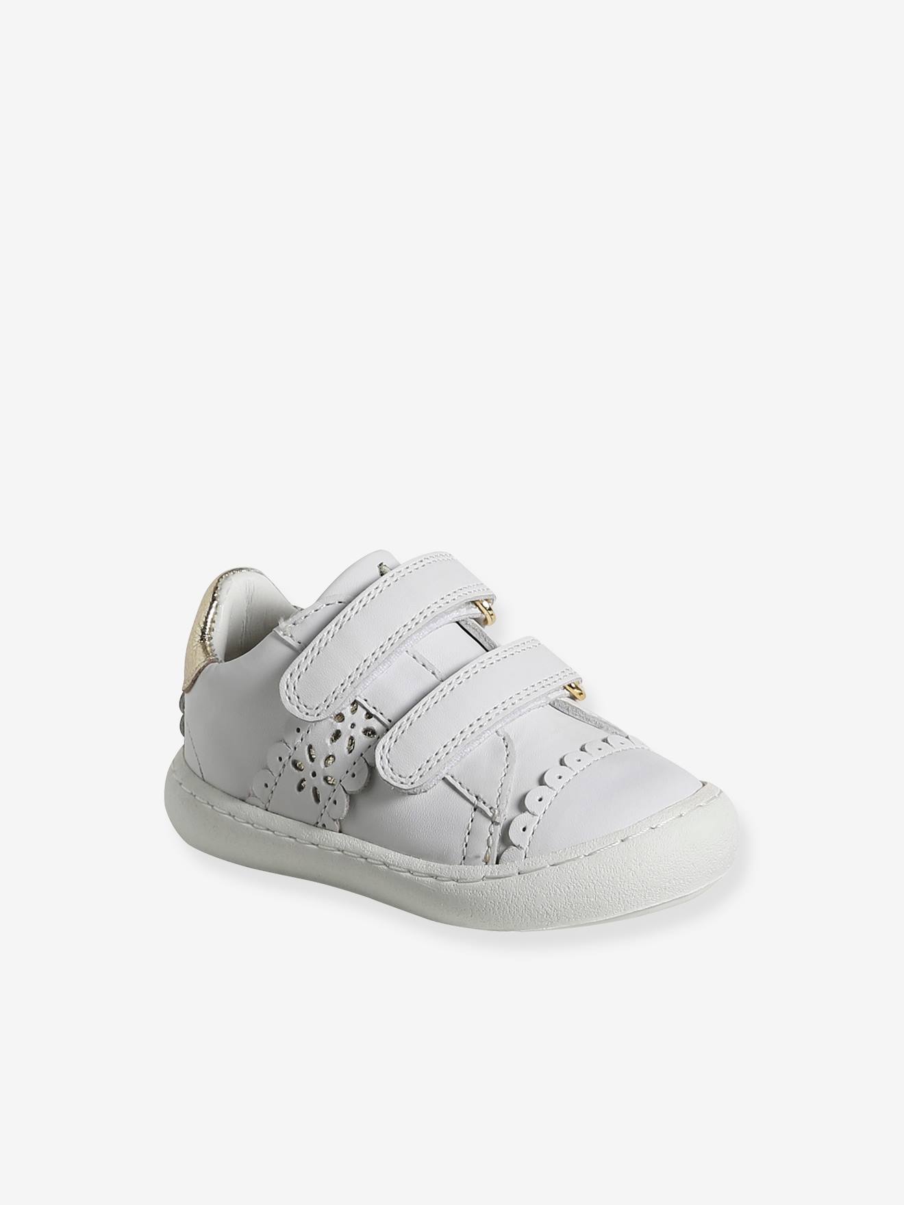 Baskets scratchées en cuir bébé blanc