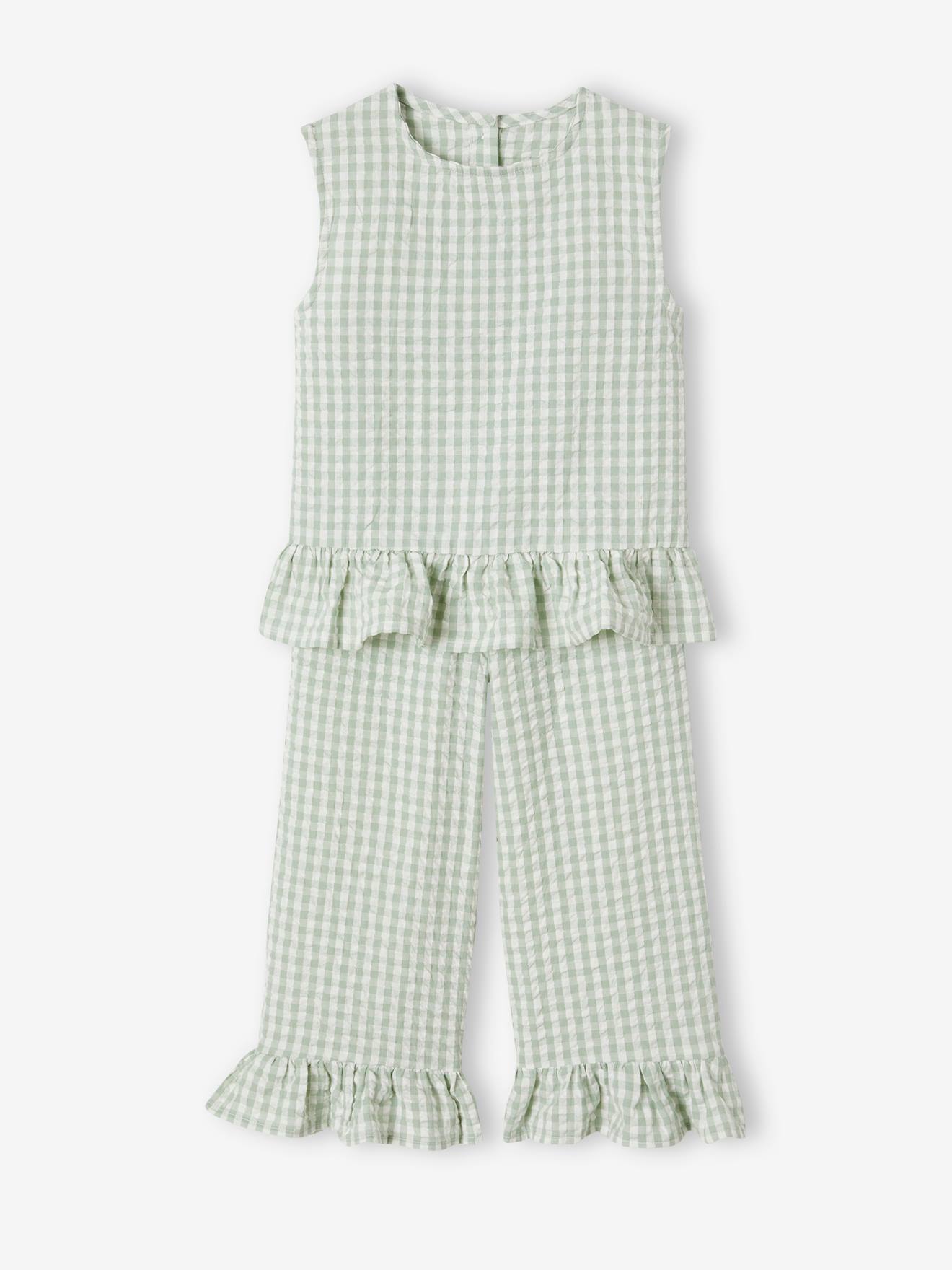 Ensemble fille blouse pantalon 7/8ème vert sauge