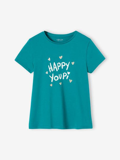 Tee-shirt à message Basics fille bleu ciel+bleu pâle+corail+écru+fraise+marine+rose bonbon+rouge+vanille+vert sapin 35 - vertbaudet enfant 
