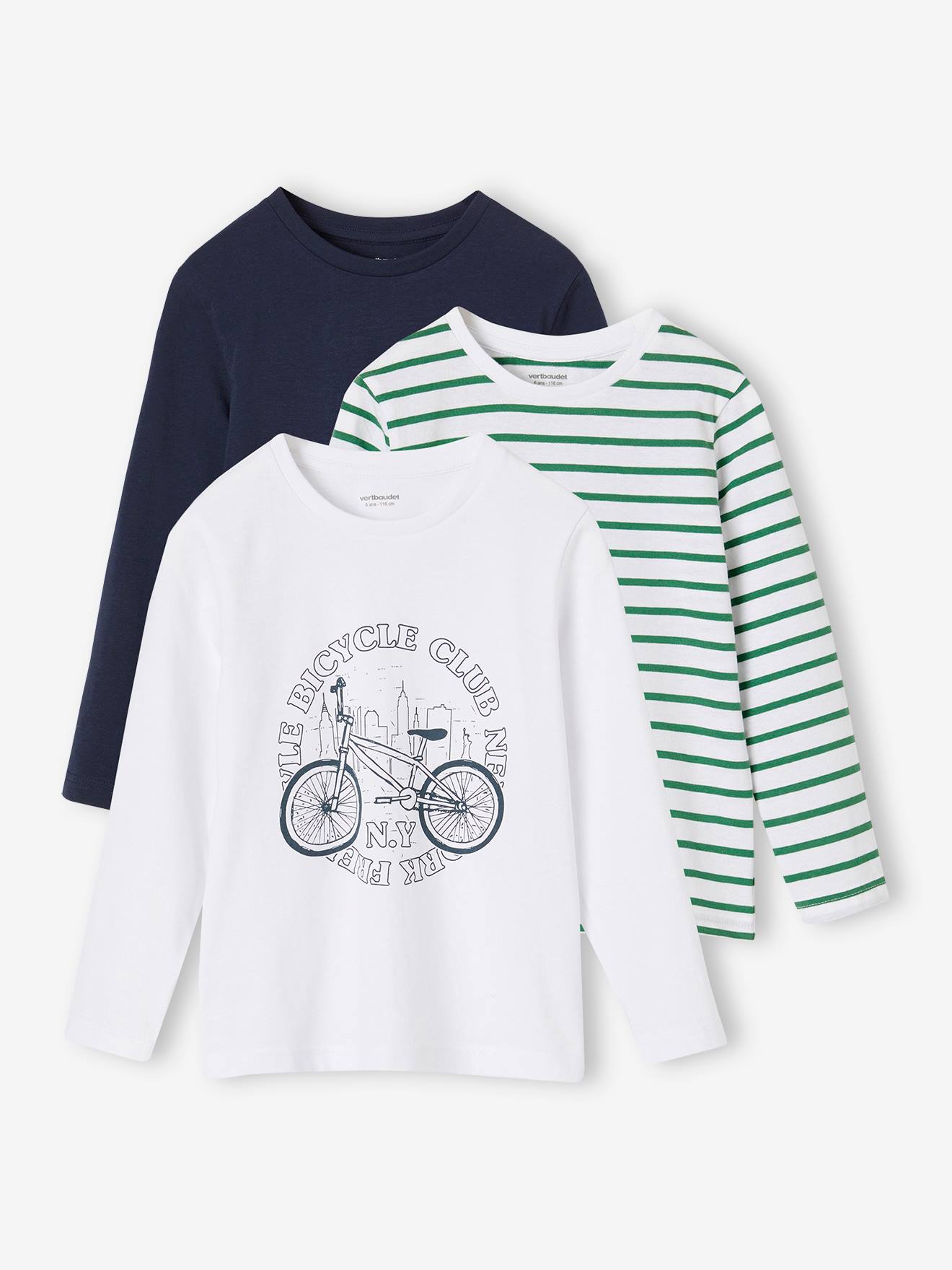 Lot de 3 T-shirts garçon manches longues blanc