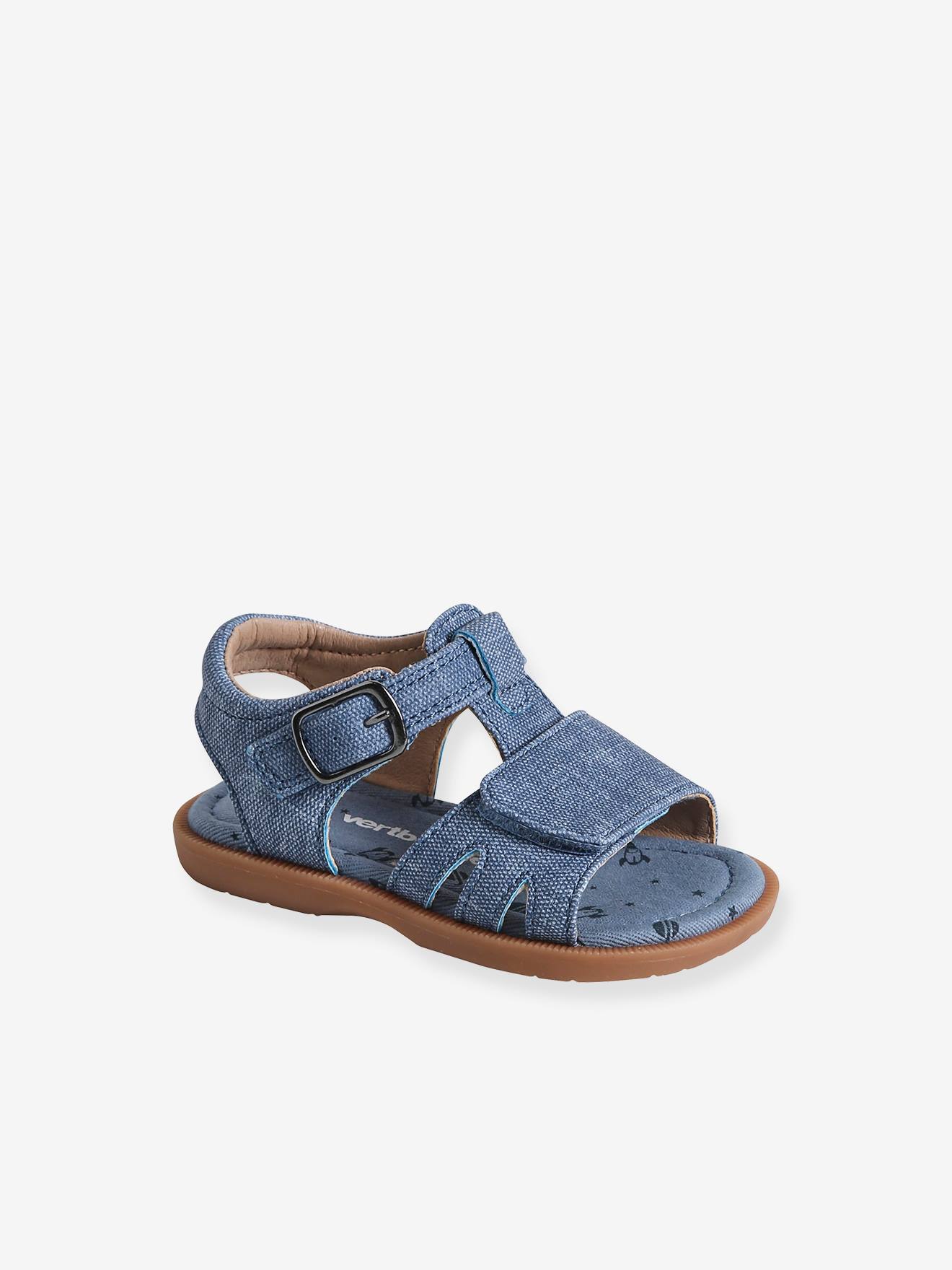 Sandales scratchées effet jean bébé bleu jean