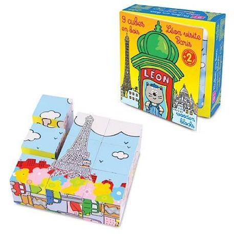 Coffret 9 cubes en bois Léon à Paris - VILAC - Multicolore - Pour enfant de 2 ans et plus JAUNE 1 - vertbaudet enfant 