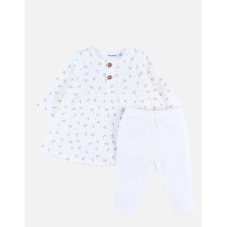 Bébé-Set robe imprimé végétal + legging en jersey côtelé, écru/caramel