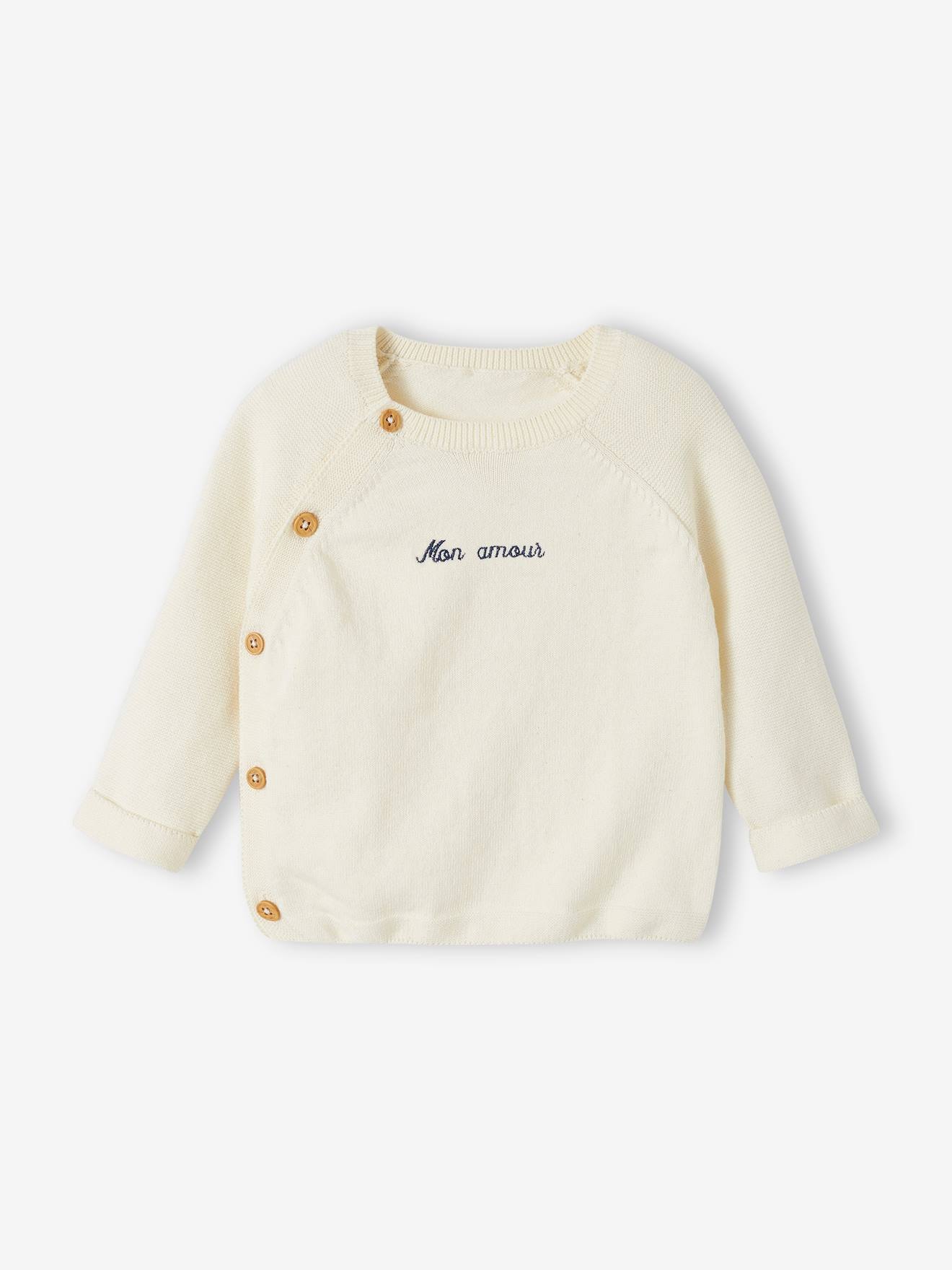 Pull bébé en tricot ouverture naissance écru (Vertbaudet) - Image 1