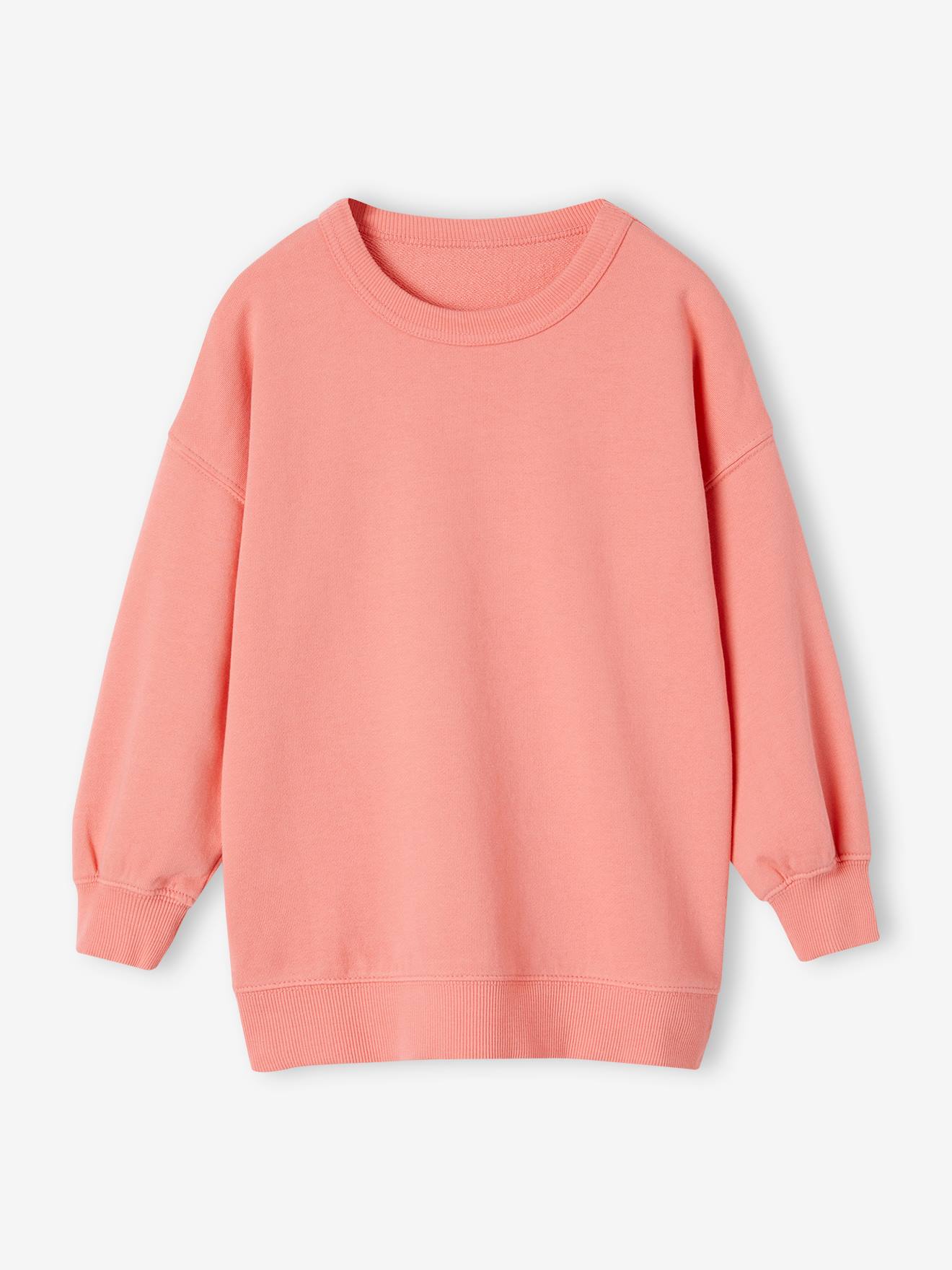 Sweat long grand motif au dos fille corail