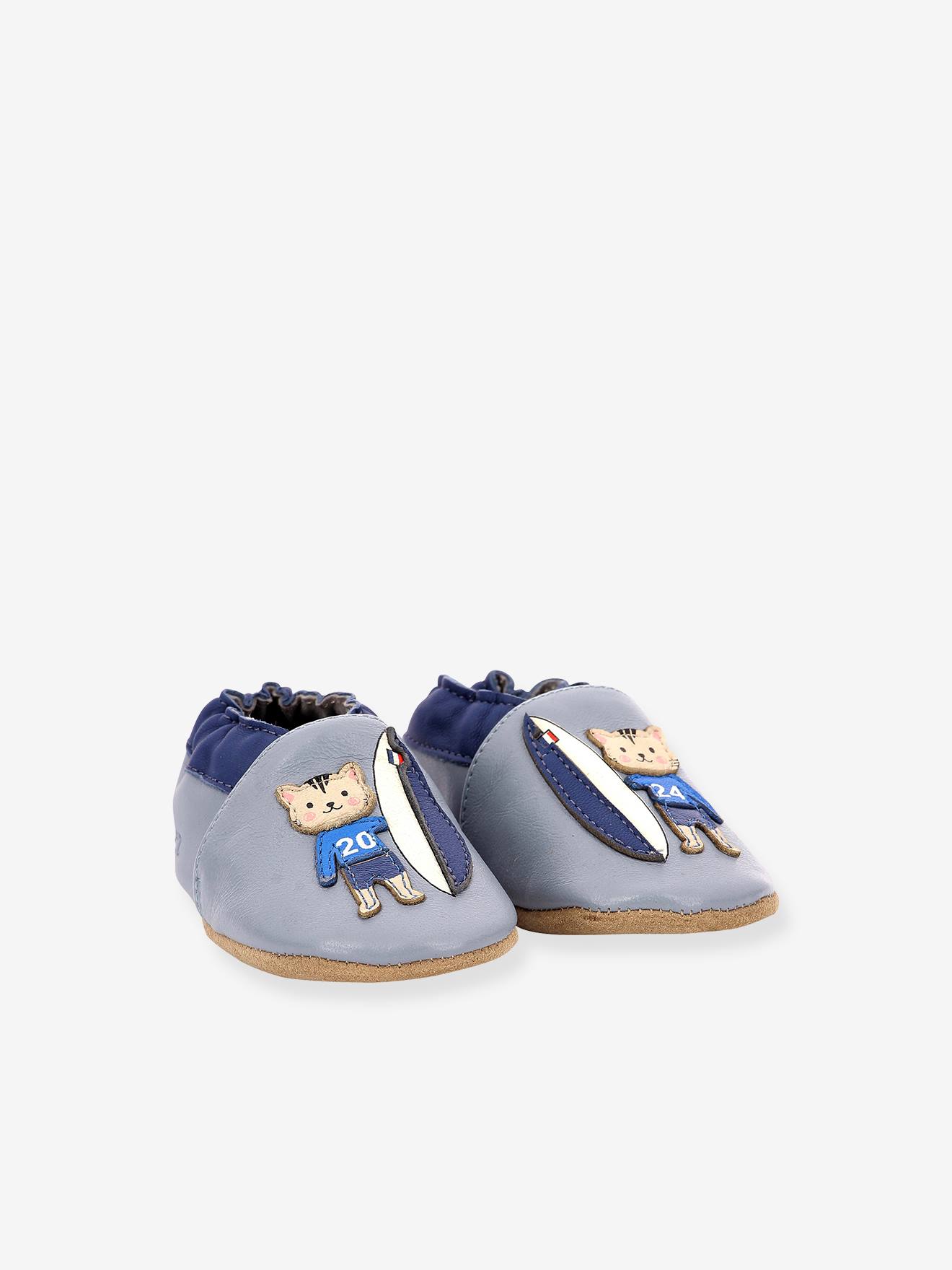 Chaussons Cuir Souple Bébé Surfing Boy Robeez© Bleu