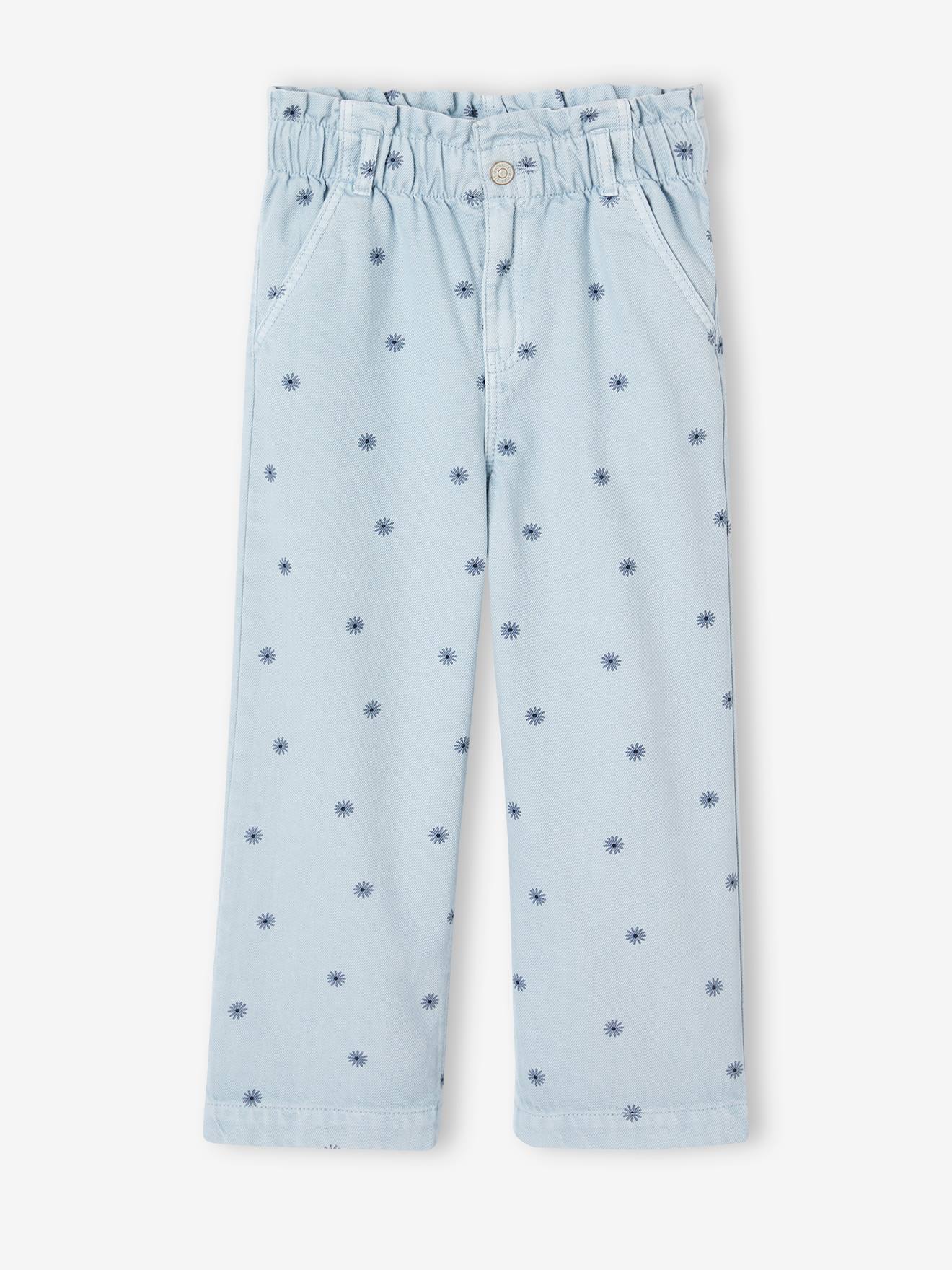 pantalon large à fleurs style paperbag fille bleu imprimé