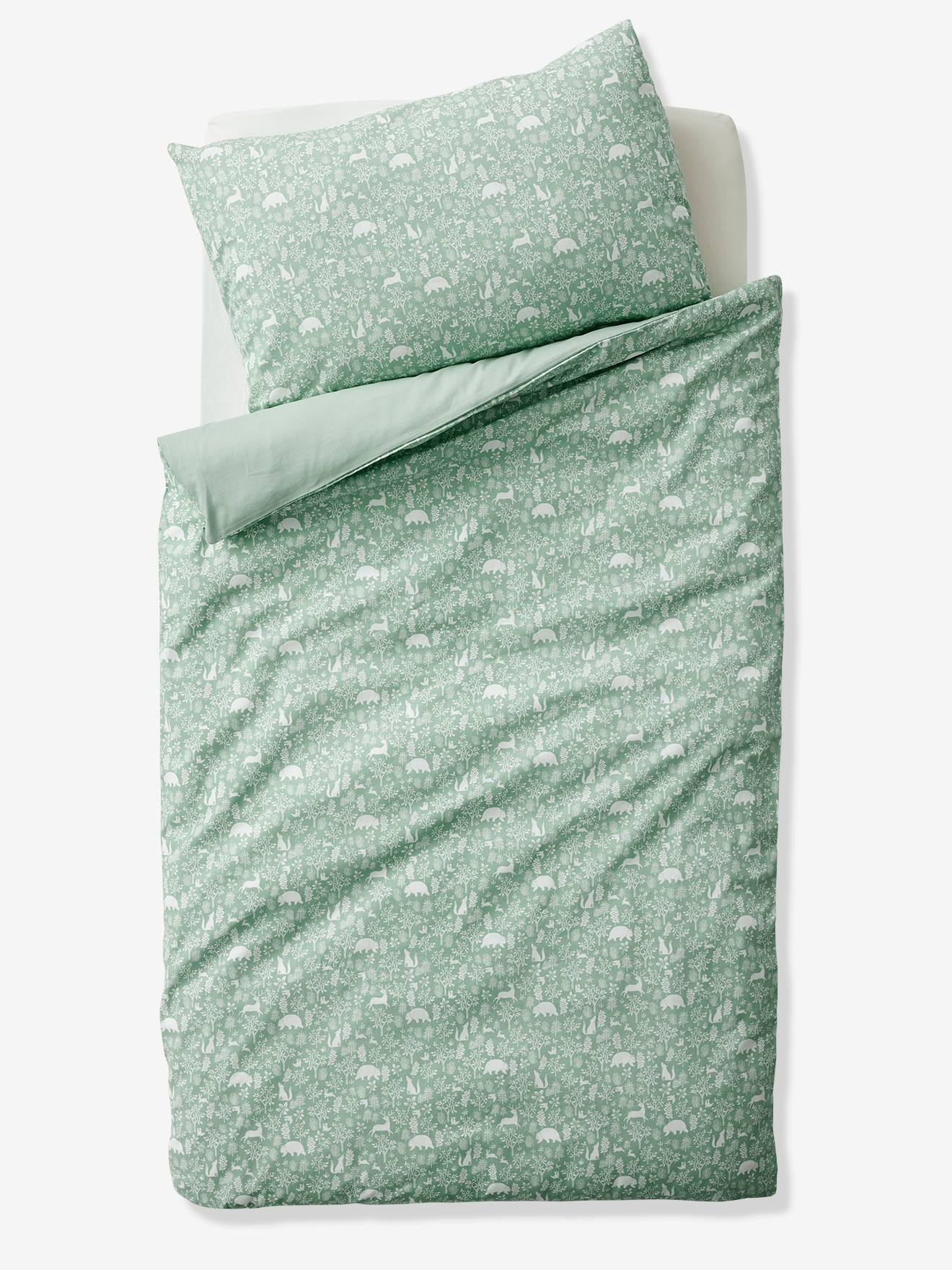 Housse de couette bébé DANS LES BOIS vert sauge