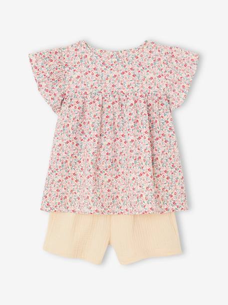 Fille-Ensemble blouse imprimée et short en gaze de coton fille