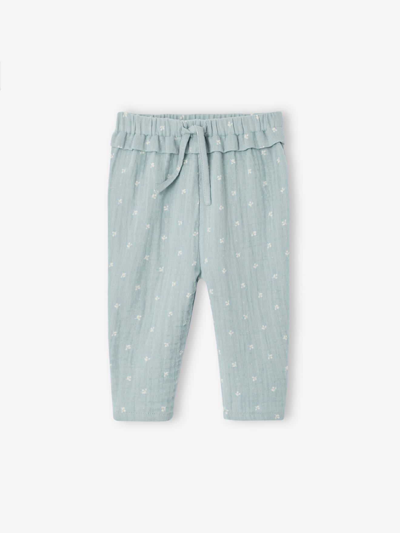 Pantalon en gaze de coton bébé bleu grisé