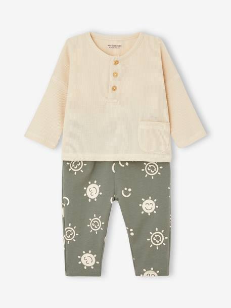 Ensemble bébé T-shirt et pantalon en molleton gris béton+kaki 11 - vertbaudet enfant 