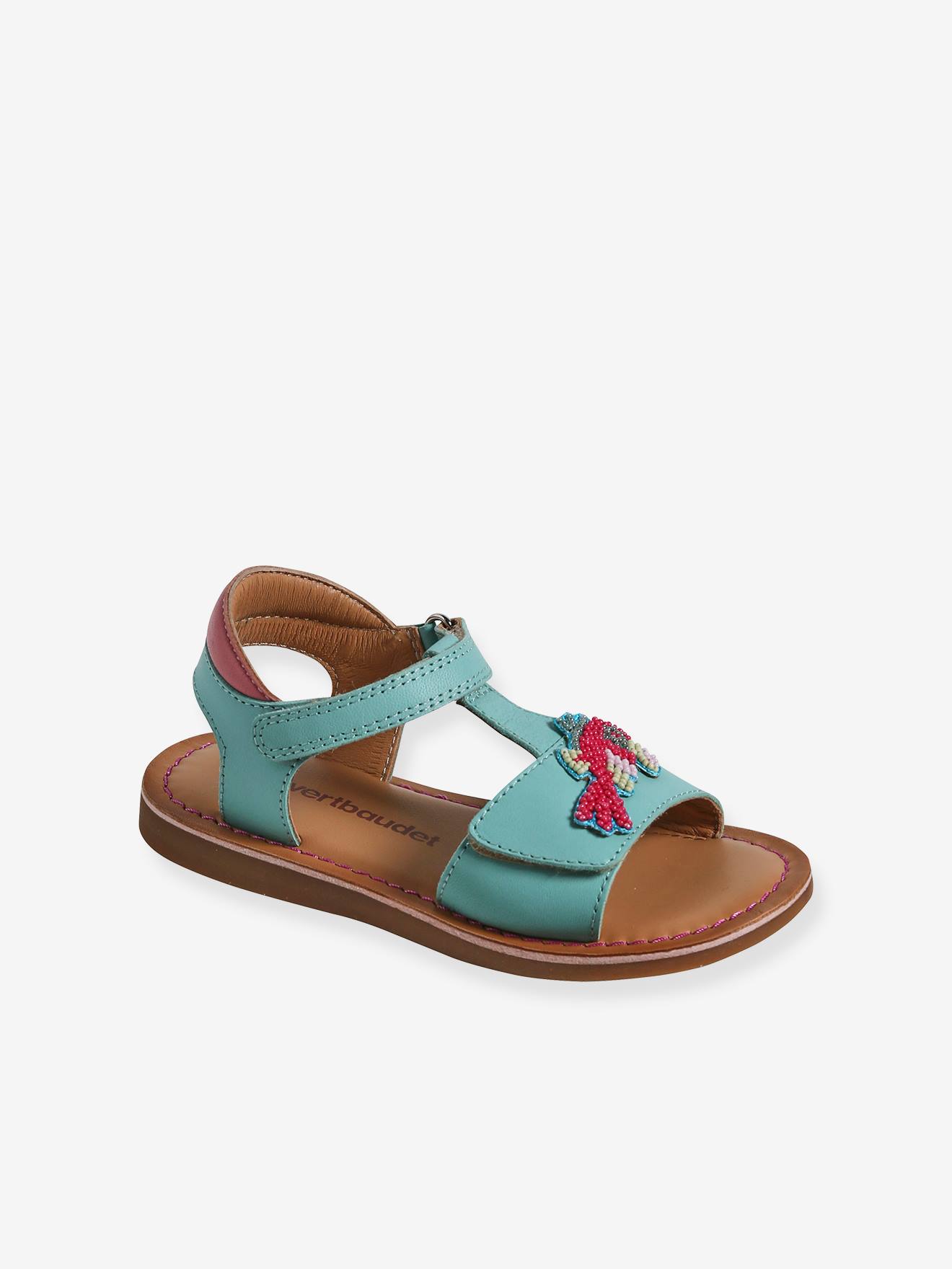 sandales scratchées cuir enfant collection maternelle turquoise