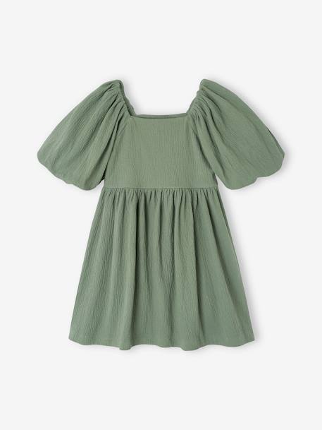 Robe cérémonie smocks dos fille en tissu reliéfé rose pâle+vanille+vert sauge 10 - vertbaudet enfant 