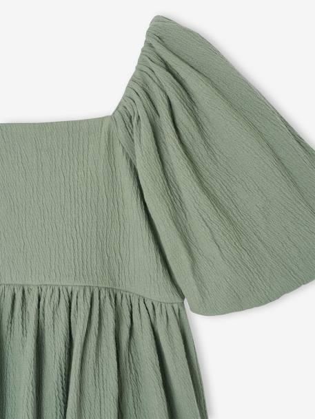 Robe cérémonie smocks dos fille en tissu reliéfé rose pâle+vanille+vert sauge 12 - vertbaudet enfant 
