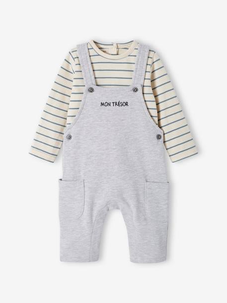 Ensemble bébé T-shirt et salopette en molleton personnalisable bleu grisé+caramel+gris chiné 23 - vertbaudet enfant 