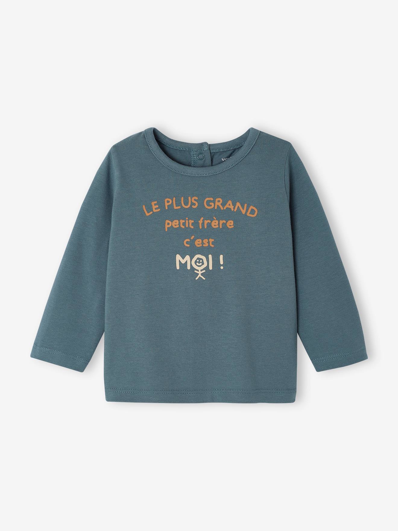 T-shirt à message bébé manches longues bleu canard