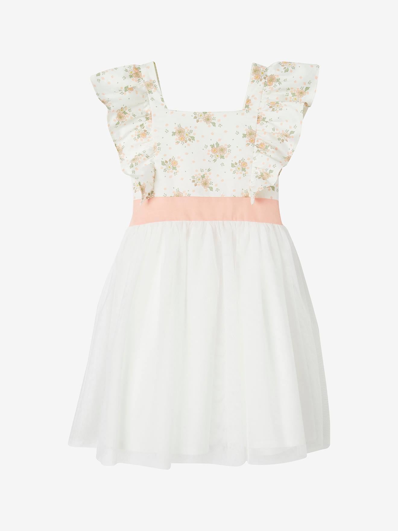 Robe de cérémonie à volants fille rose imprimé