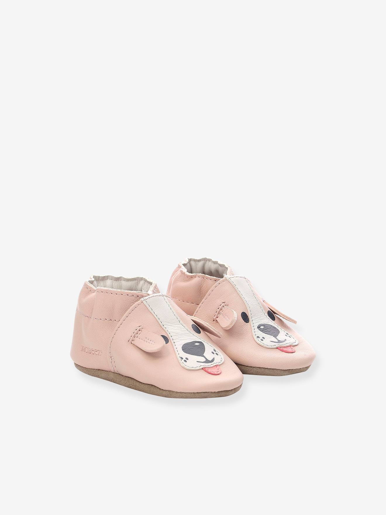 Chaussons Cuir Souple Bébé Sweety Dog Robeez© Rose