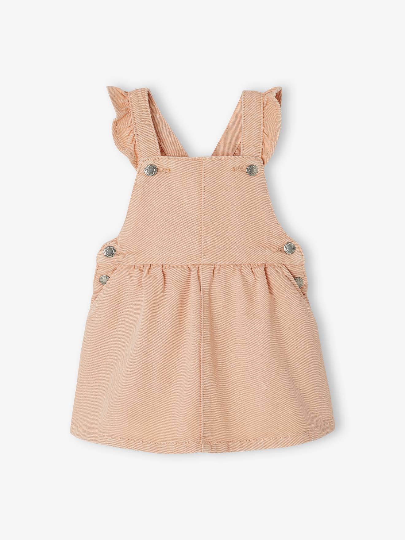 Robe salopette bébé bretelles volantées rose