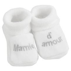 Chaussures-Chaussons bébé brodés mixtes TROIS KILOS SEPT - Blanc 'Mamie d'amour'