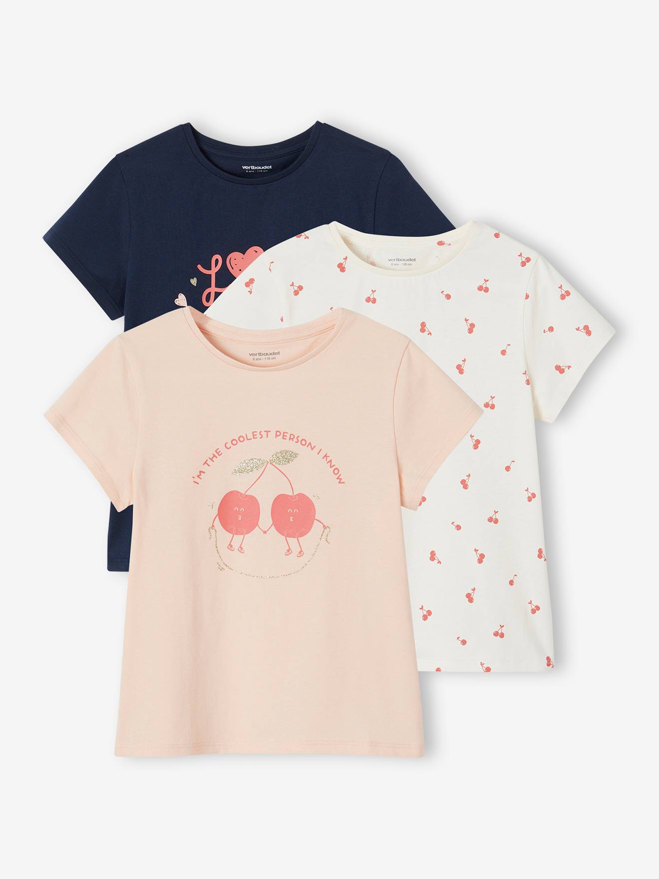 Lot de 3 t-shirts Basics détails irisés fille marine
