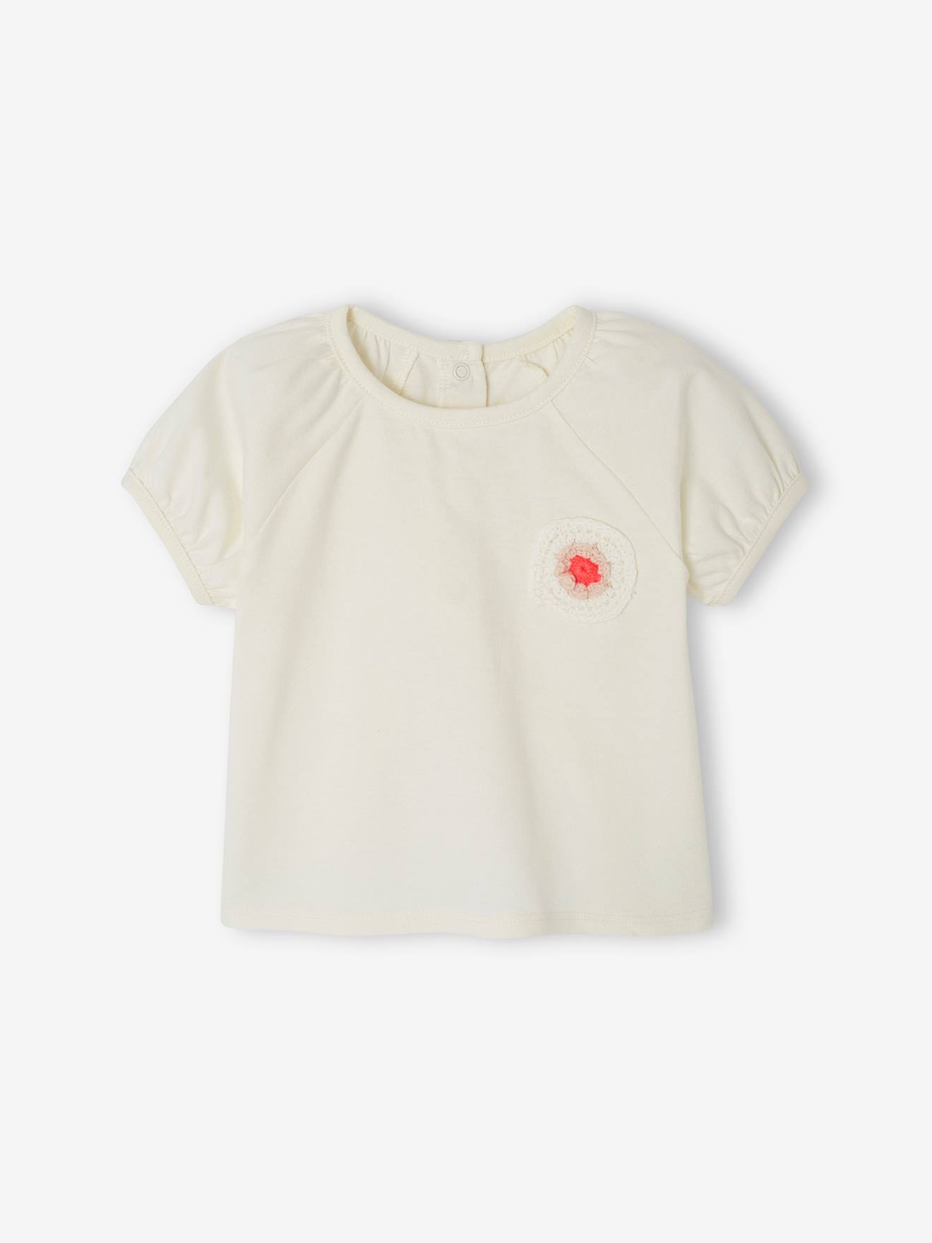 T-shirt motif fleur en crochet bébé écru